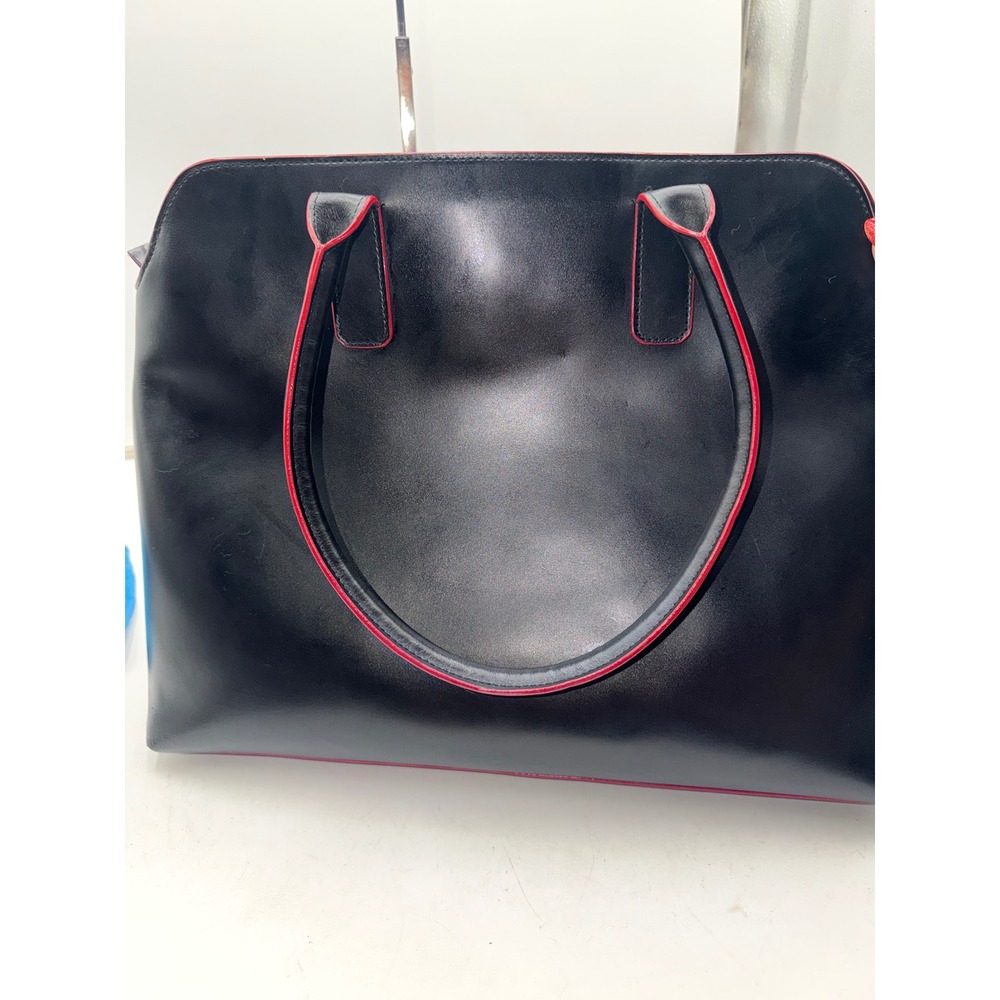 Lodis Black Leather Tote Bag Red Trim Laptop Work Shoulder Bag Structured - Picture 10 of 12